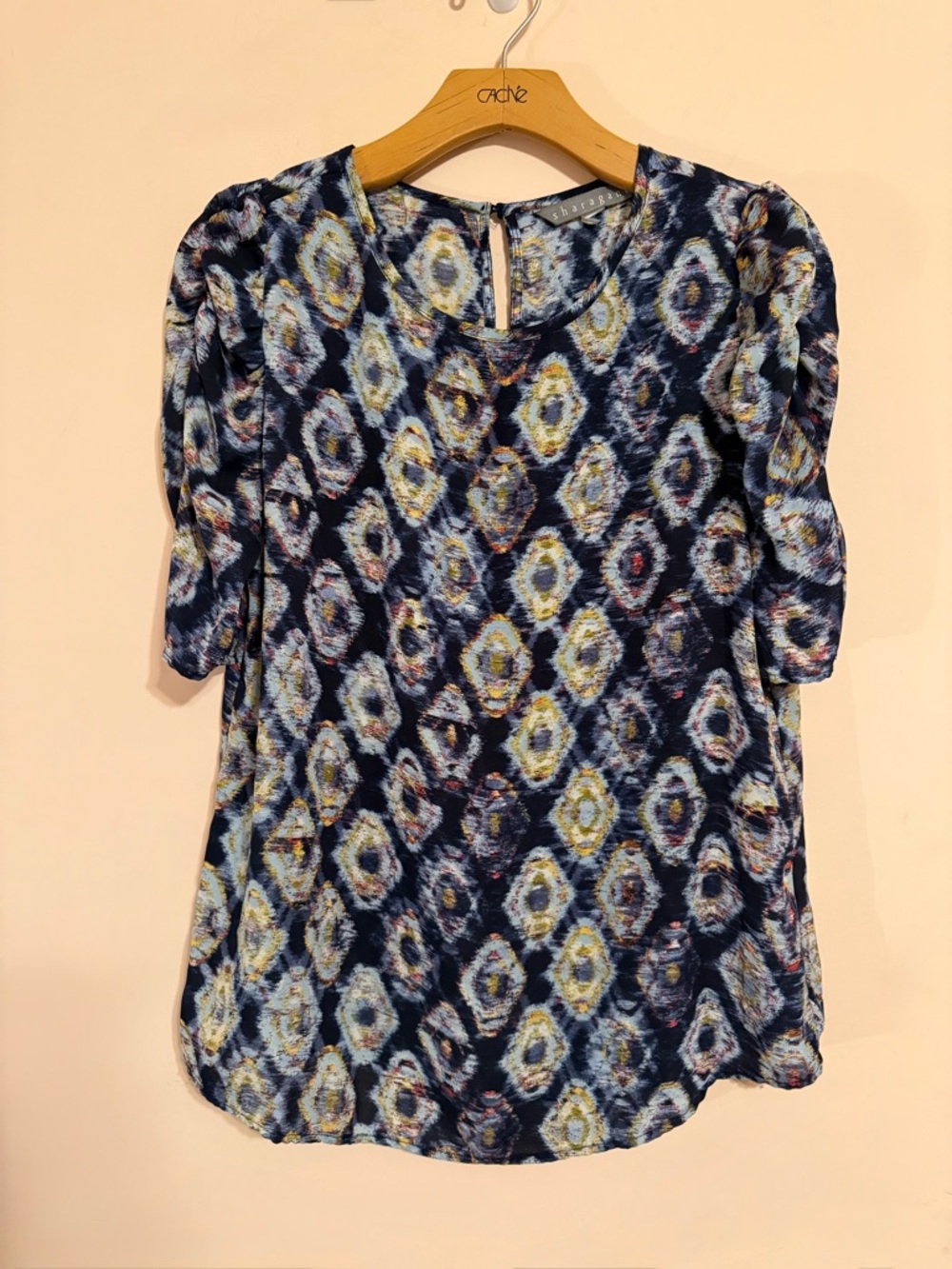 Ruched Sleeve Printed Top